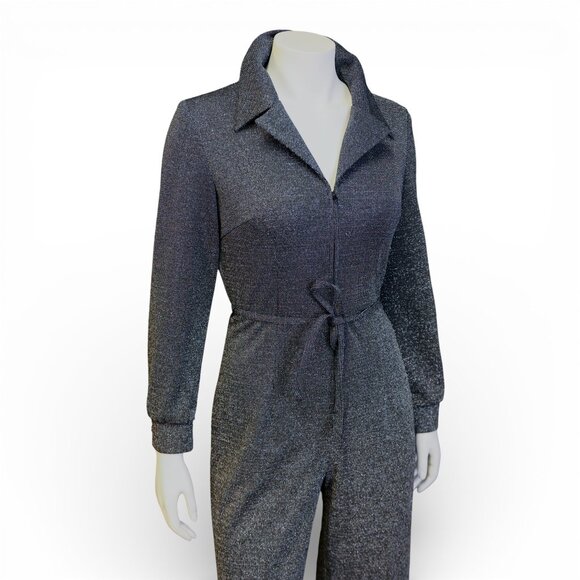 Vintage 70s Panther Paris Metallic Knit Jumpsuit | Disco Era Wide Leg One-Piece - Picture 2 of 13